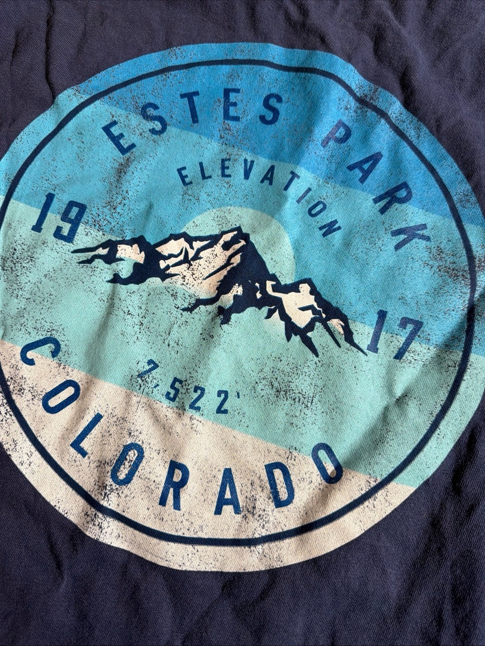 Gildan Navy Blue Colorado Estes Park Graphic Tee with Aqua Print Size 2XL
